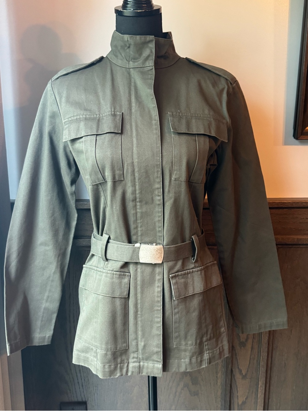 Old Navy Cotton Olive Utility Belted Military-Style Jacket small Y2K small